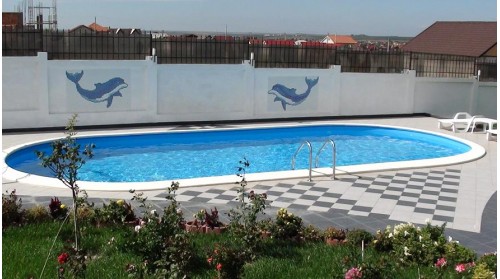 Piscina ovala 700 x 350 cm ; adancime 135 cm ; liner 0.8 mm