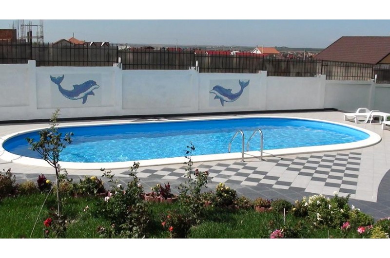 Piscina ovala 600 x 320 cm ; adancime 135 cm ; liner 0.8 mm